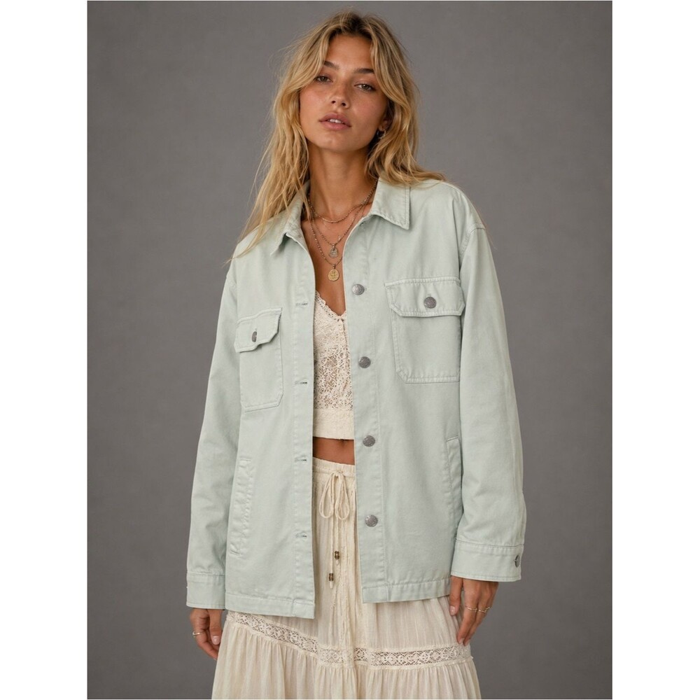 NWT Obey Mint Green Utility Jacket Shirt Jacket Cotton Button Front Size Small
